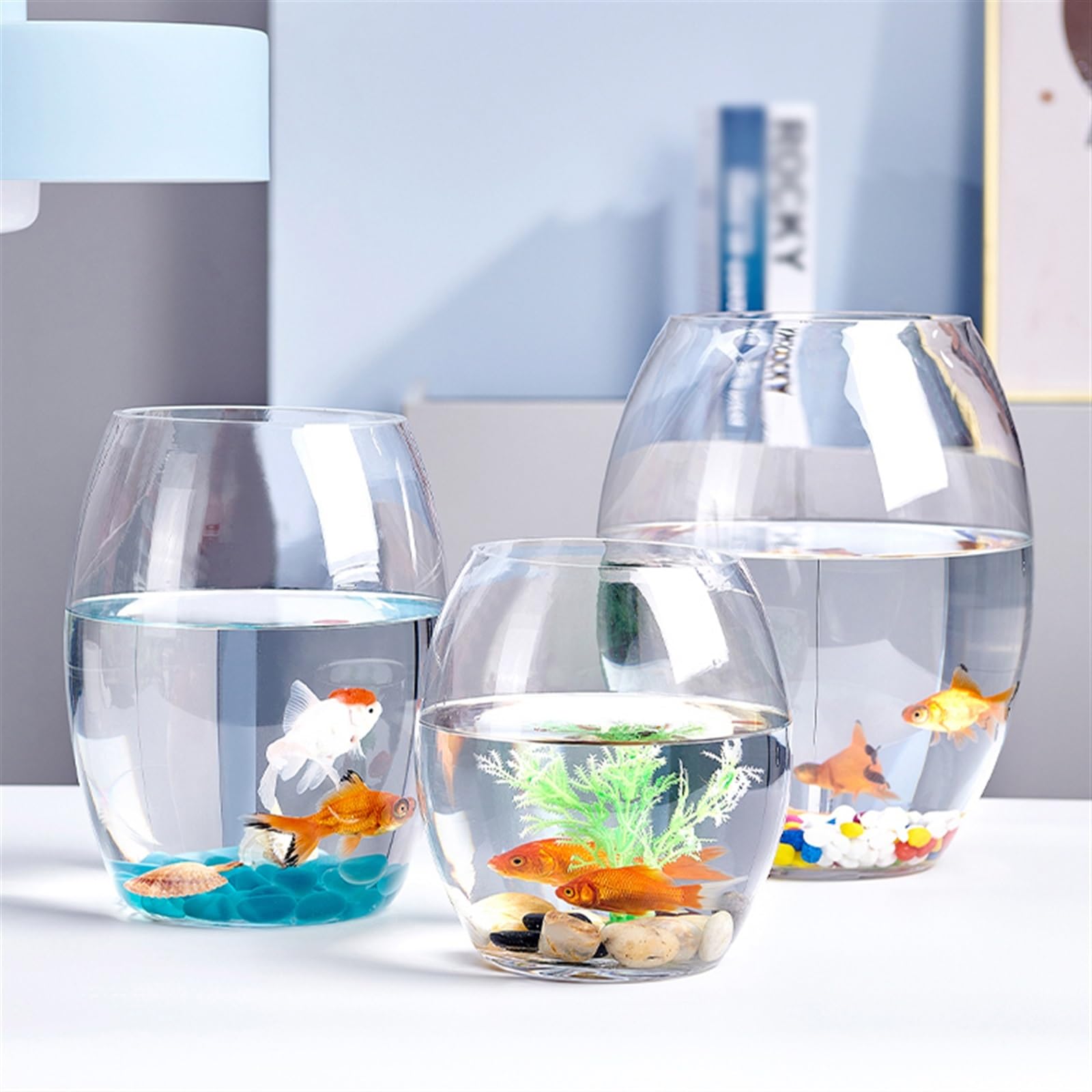 Acuario Tanque de Peces pequeño, Tanque de Peces Transparente Grueso, Tanque de Tortuga de Vidrio, Tanque Ovalado, Tanque de Escritorio for el hogar y la Oficina, Multiusos Peces Acuario(Grande)