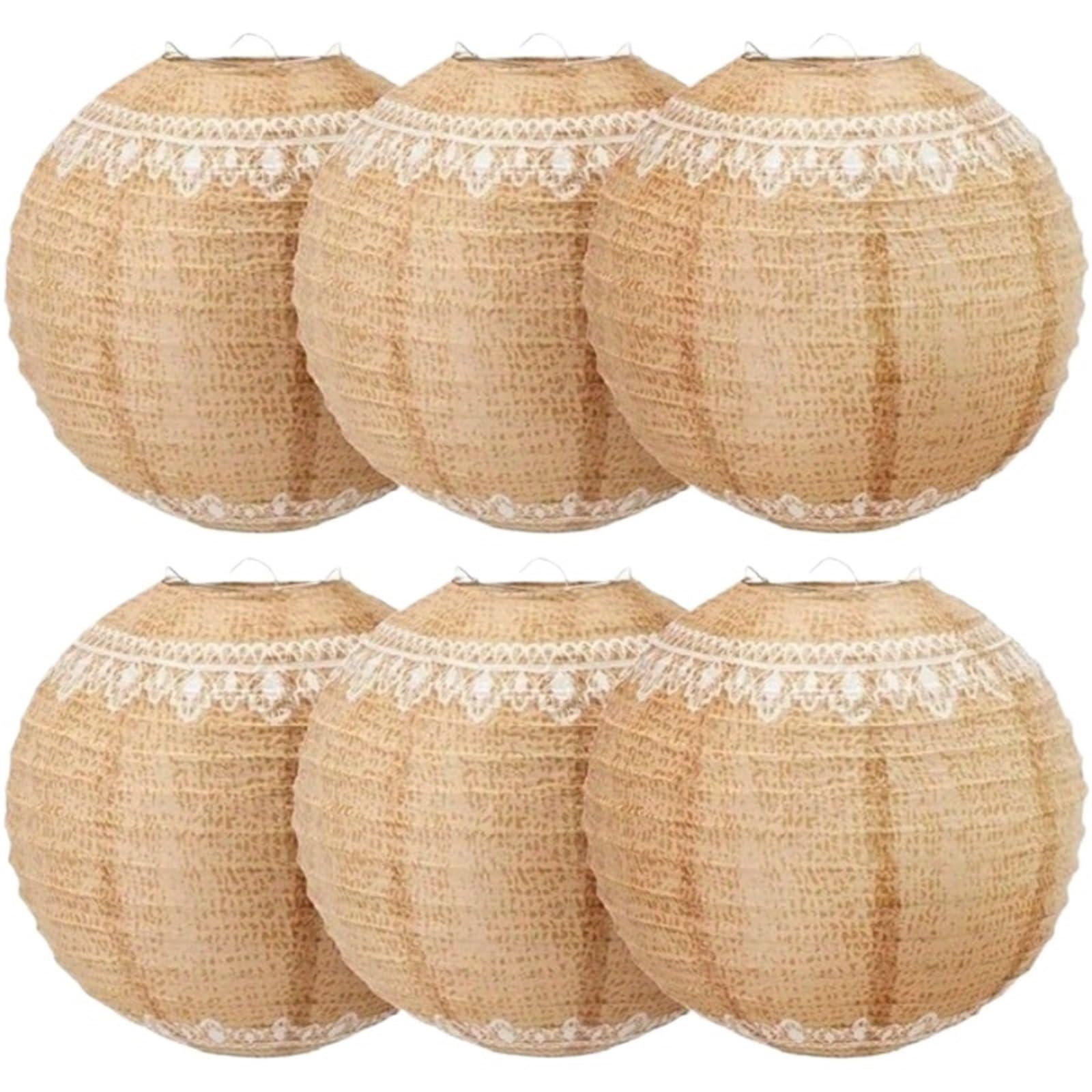 10Pcs Lace Printed Burlap Paper Lanterns for Lighting