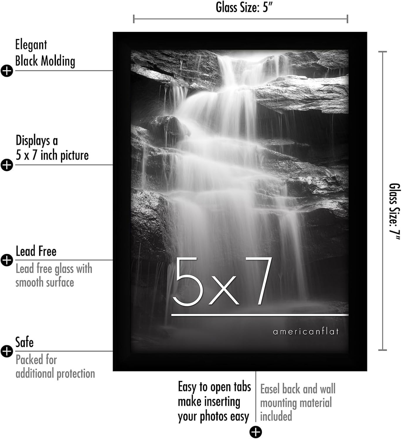 Americanflat 5x7 Picture Frame with Shatter-Resistant Glass - Set of 12 - Galleria Collection - Picture Frames for Tabletop and Wall Display - Black