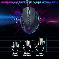 Vista 7 de Redragon Ratón para juegos con cable, mouse ergonómico retroiluminado RGB de hasta 8000 DPI, 11 botones programables y 7 modos retroiluminados