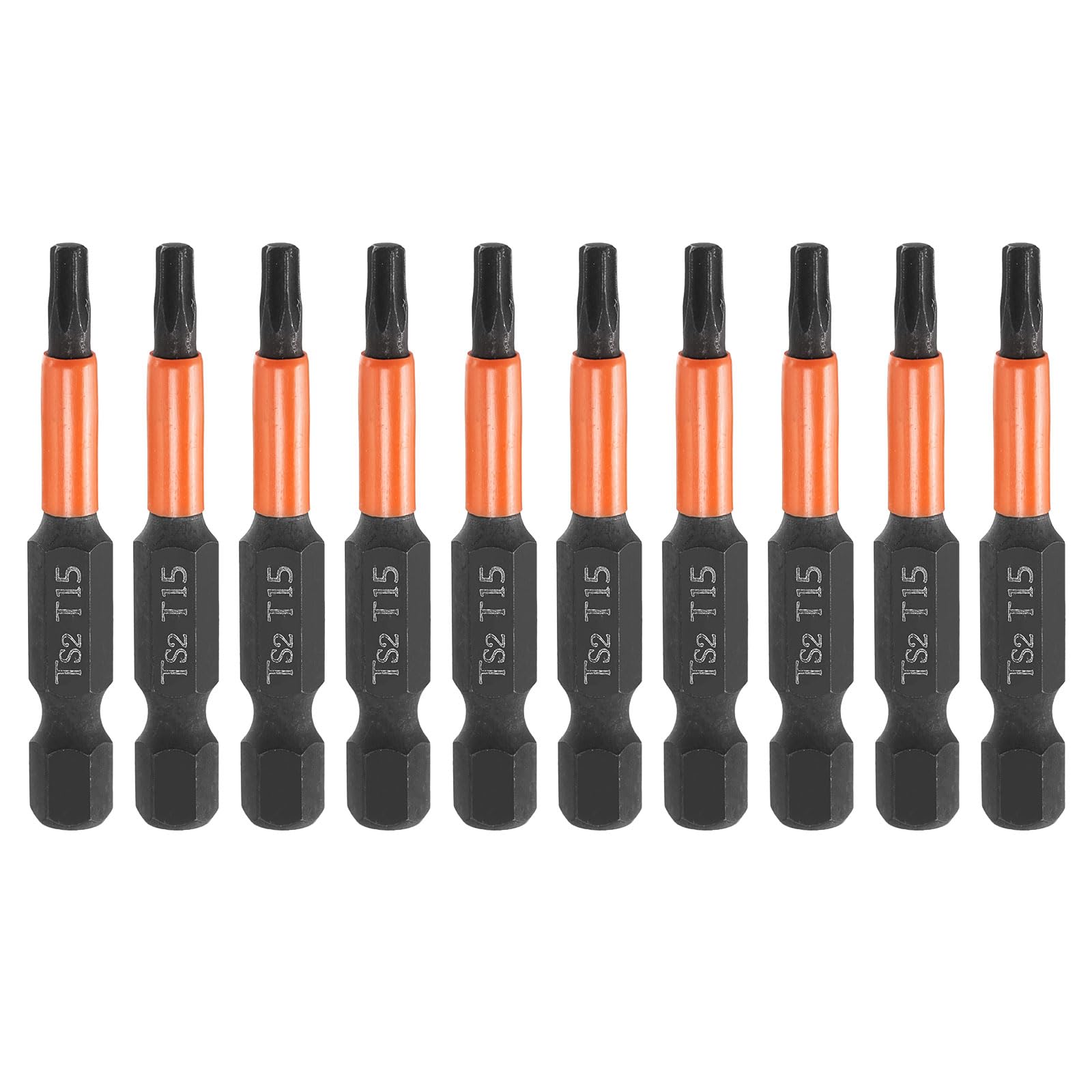 sourcing map 10pcs T15 Torx Head Screwdriver Bit 2" (50mm) Long 1/4" Hex Shank Magnetic No Hole Tamper Proof 6 Point Star Screw Driver Drill Bits Phosphate S2 Steel Industrial Power Tools