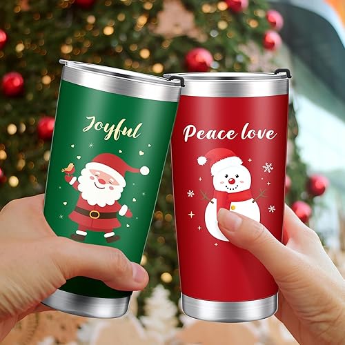 Miniatura 6 de Skylety 6 tazas de viaje de Navidad de 20 onzas, vaso de acero inoxidable con tapa con aislamiento al vacío de doble pared, taza de café de viaje,
