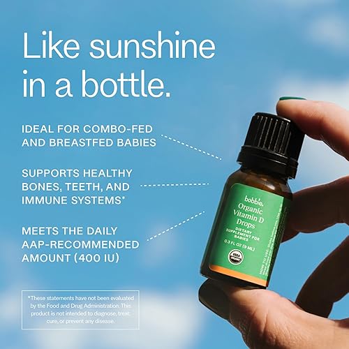 Miniatura 4 de Bobbie Gotas orgánicas de vitamina D para bebés, suplemento líquido diario para apoyar el desarrollo, la salud inmunológica y dientes y huesos