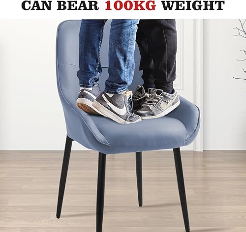 Miniatura 6 de PINIQUE Juego de 2 sillas de comedor azules modernas de mediados de siglo, sillas tapizadas con patas de metal para sala de estar y dormitorio 912