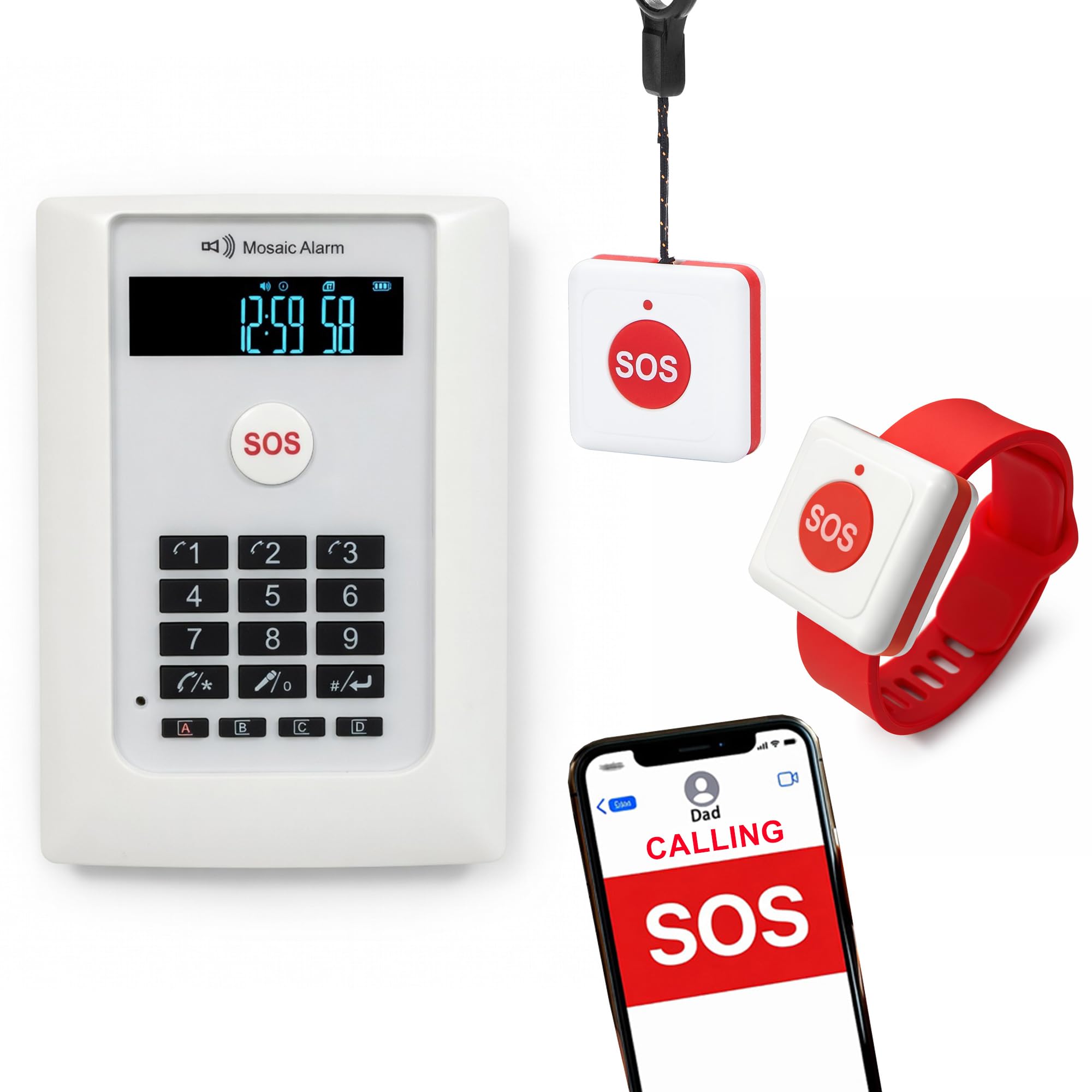 No Monthly (Subscription) Fee - Emergency Necklace SOS Panic Button (Ultra-Lightweight). Requires 4G SIM Card Free Seniors Lifealert Elderly Help Alarm Calls Family or 911