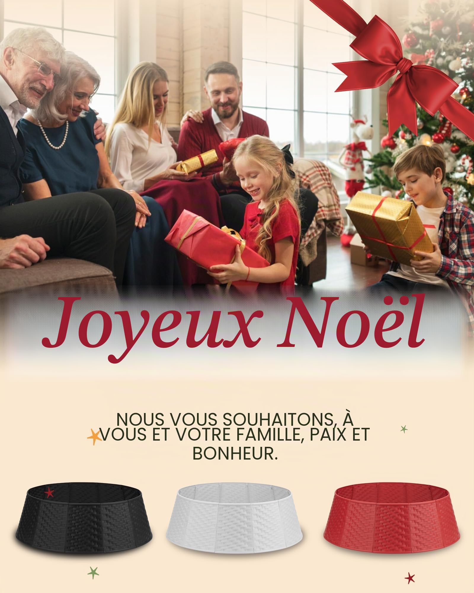 PUDO Cache Pied Sapin Noël Plastique Décoration Simple Noir | Cache décoratif en plastique pour pied de sapin offrant une finition propre à la décoration festive