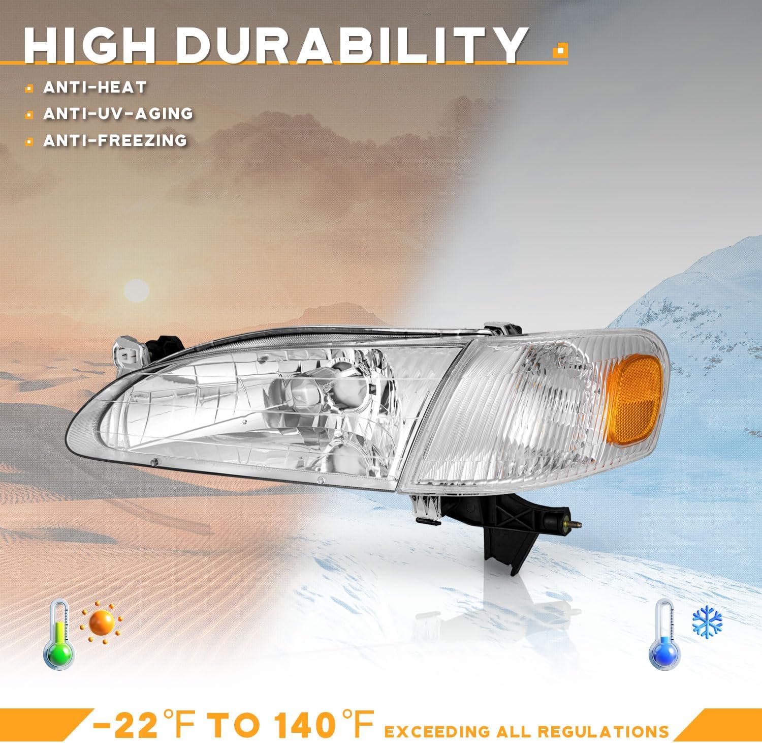 WEELMOTO Headlights Assembly Compatible with 1998 1999 2000 Corolla Headlamp Replacement Chrome Housing Amber Reflector Driver & Passenger Side