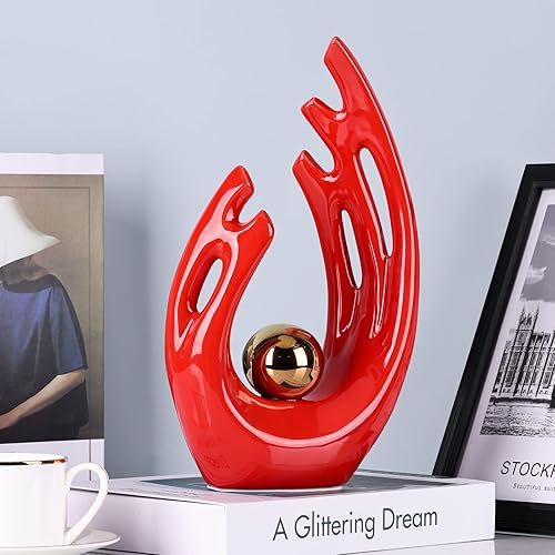 Miniatura 5 de Estatua y escultura de cerámica de arte abstracto moderno rojo y dorado, detalles de decoración para el hogar, decoración de mesa para sala de