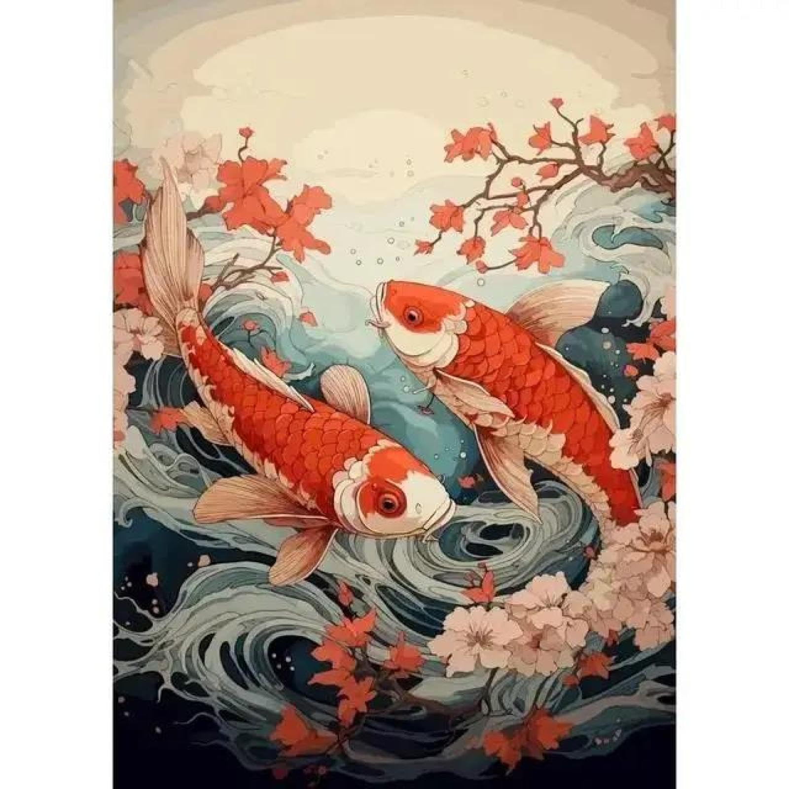 SHINERING Red Koi Fish Golden Carp With Lotus Flower Landscape Canvas Painting Wall Art Poster Prints Picture For Living Room Decor A14 21X30Cm Unframed