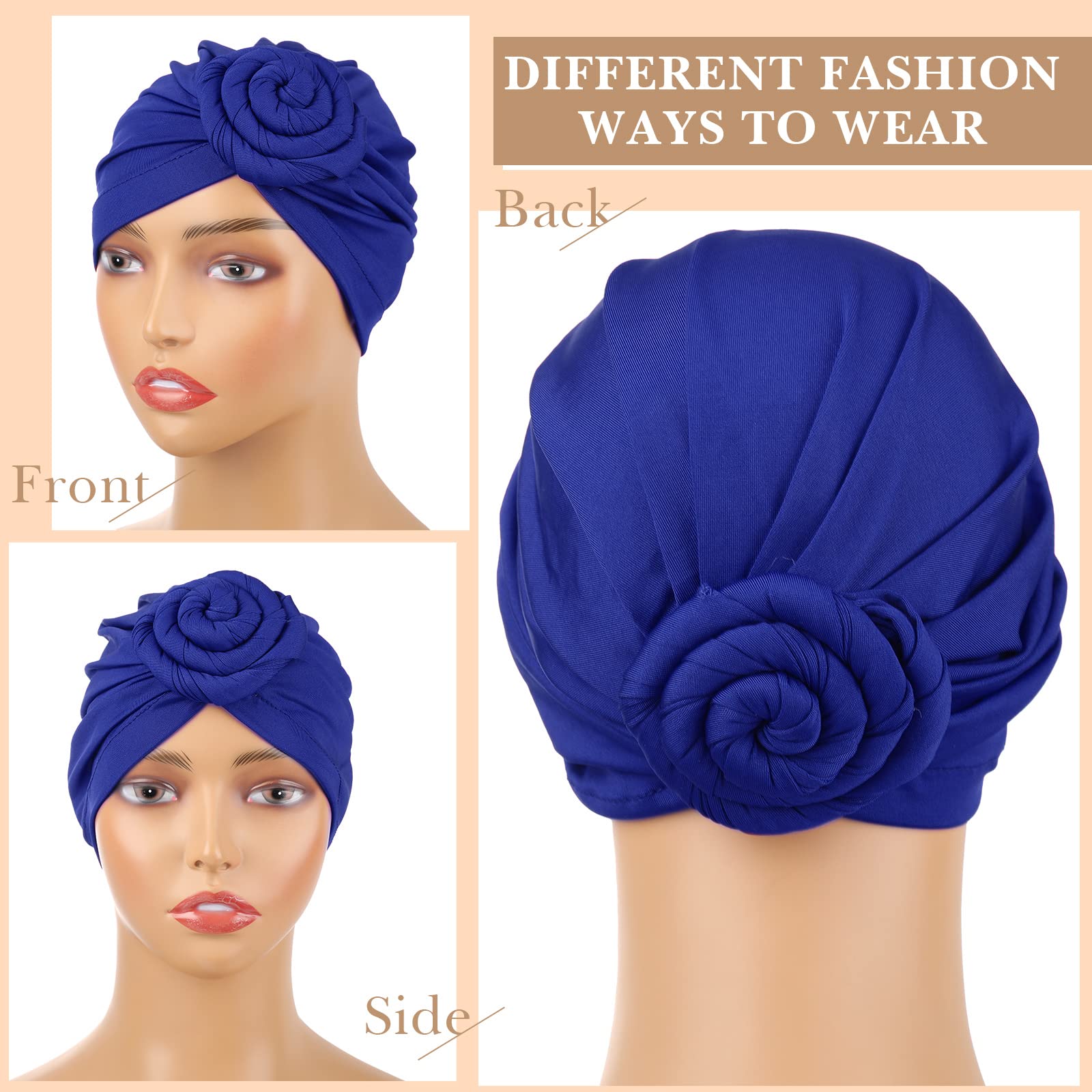 Jeyiour 18 szt. damski turban afrykański wstępnie zawiązany czepek opaska do włosów kwiat węzeł Bonnet czapka beanie turban opaska na głowę czapka z opaską na głowę