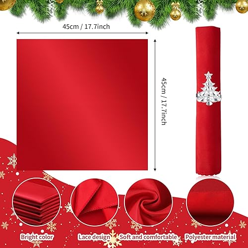 Miniatura 3 de Juego de 20 servilletas y anillos de Navidad, 10 servilletas de Navidad lavables de color rojo y 10 servilleteros de Navidad para decoración de mesa