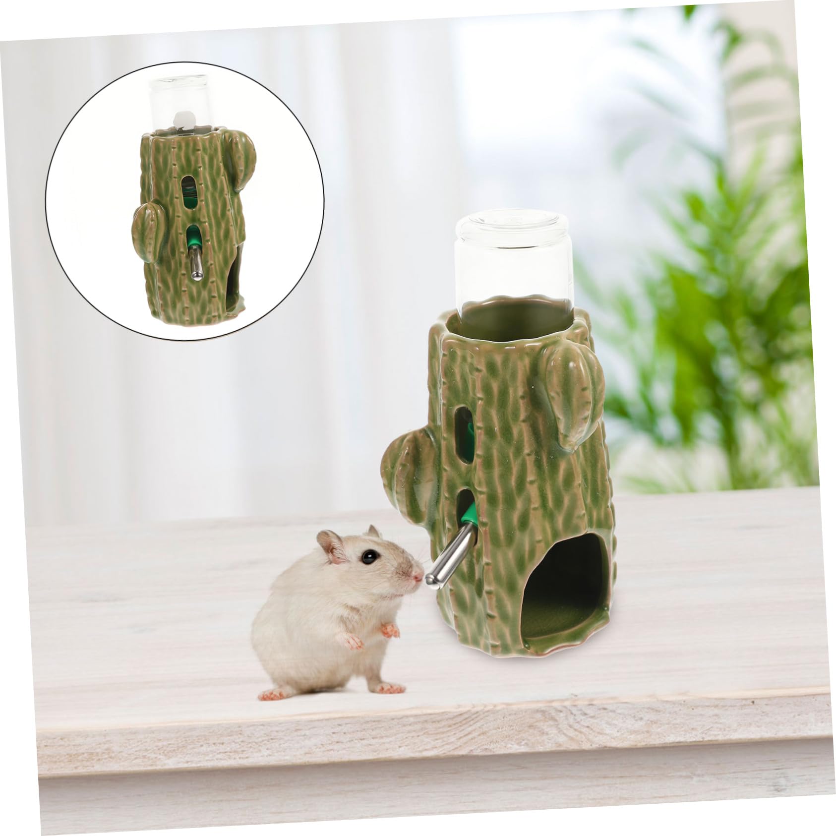 Bebedero Vertical para Hámster 80ml de Cerámica Verde 1 Set | Diseño Transparente, a Prueba de Fugas, Uso Sencillo, para Chinchilla y Cobaya