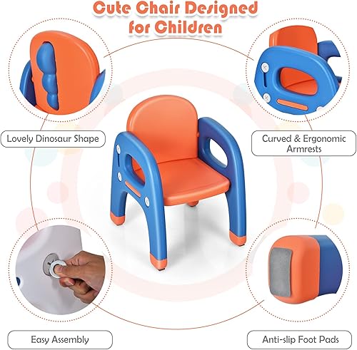 Miniatura 3 de KOTEK Juego de mesa y silla para niños, bonita mesa de actividades con almacenamiento y bloques de construcción, sillón en forma de dinosaurio,