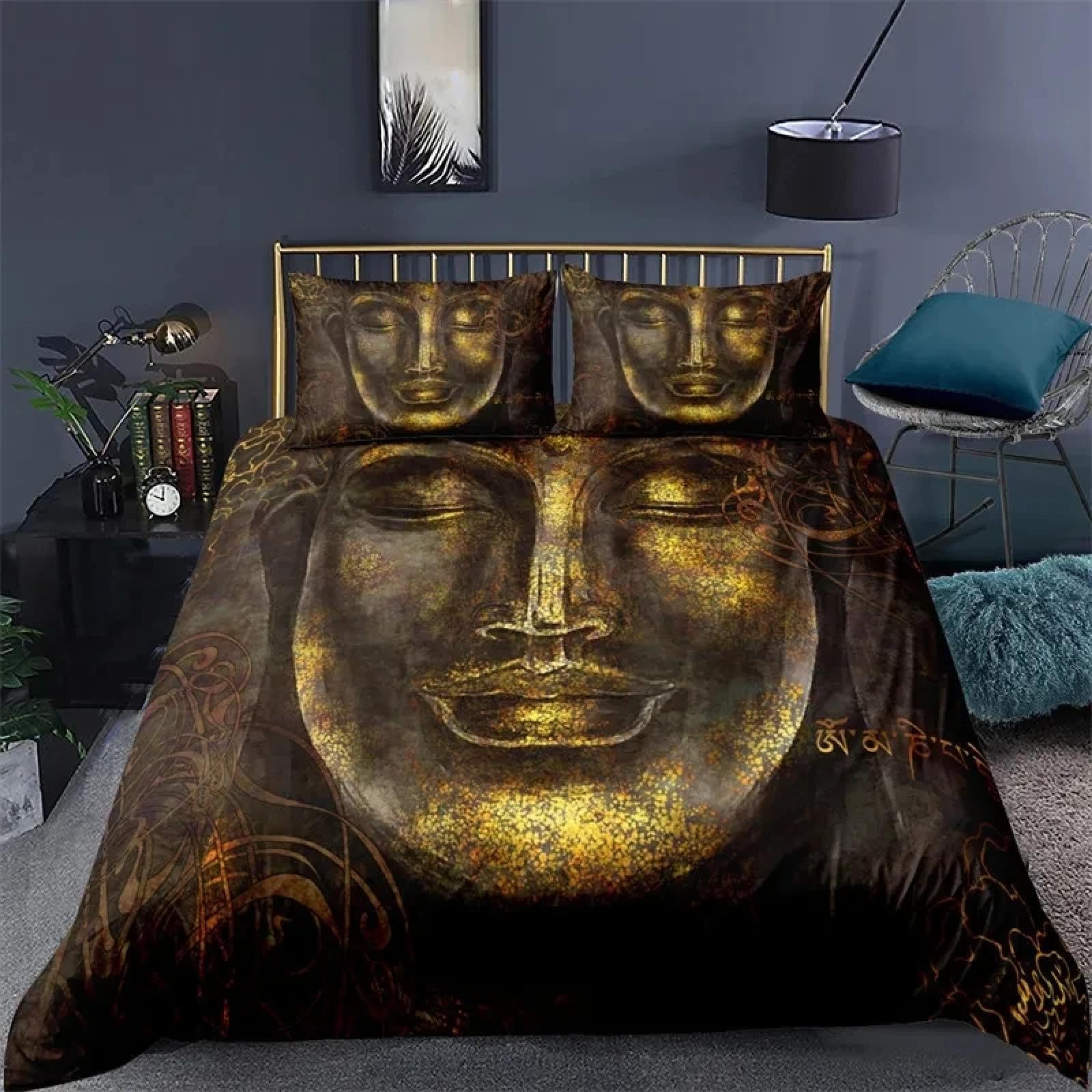 Housse de couette Bouddha 3D anti-plis en microfibre douce pour lit une place 120x200cm