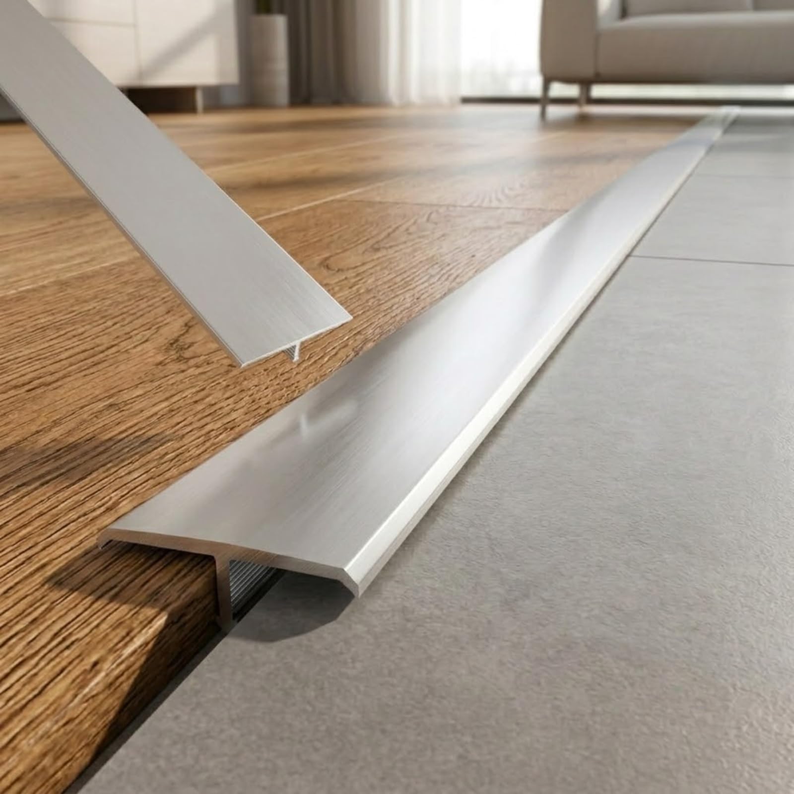 Aluminium T Moulding Floor Transition Strip, Self Adhesive Door Transition Strip, Metal Flat Divider Trim for Joining Laminate Floor Gaps, 90cm(Gunmetal,W6cm*H0.7mm*L0.9m)
