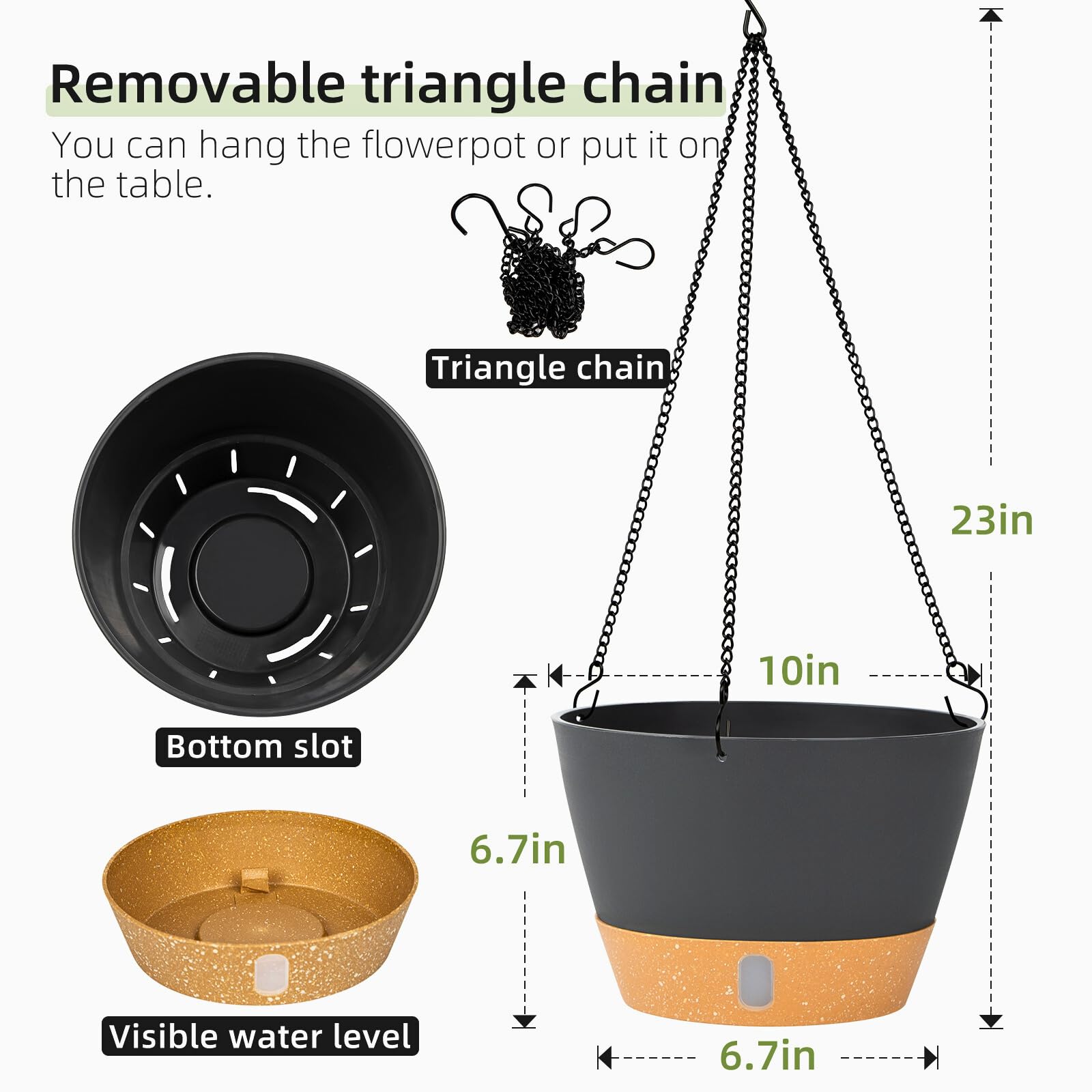 Snapklik.com : QCQHDU 2 Pack 10 Inch Hanging Planters For Indoor ...