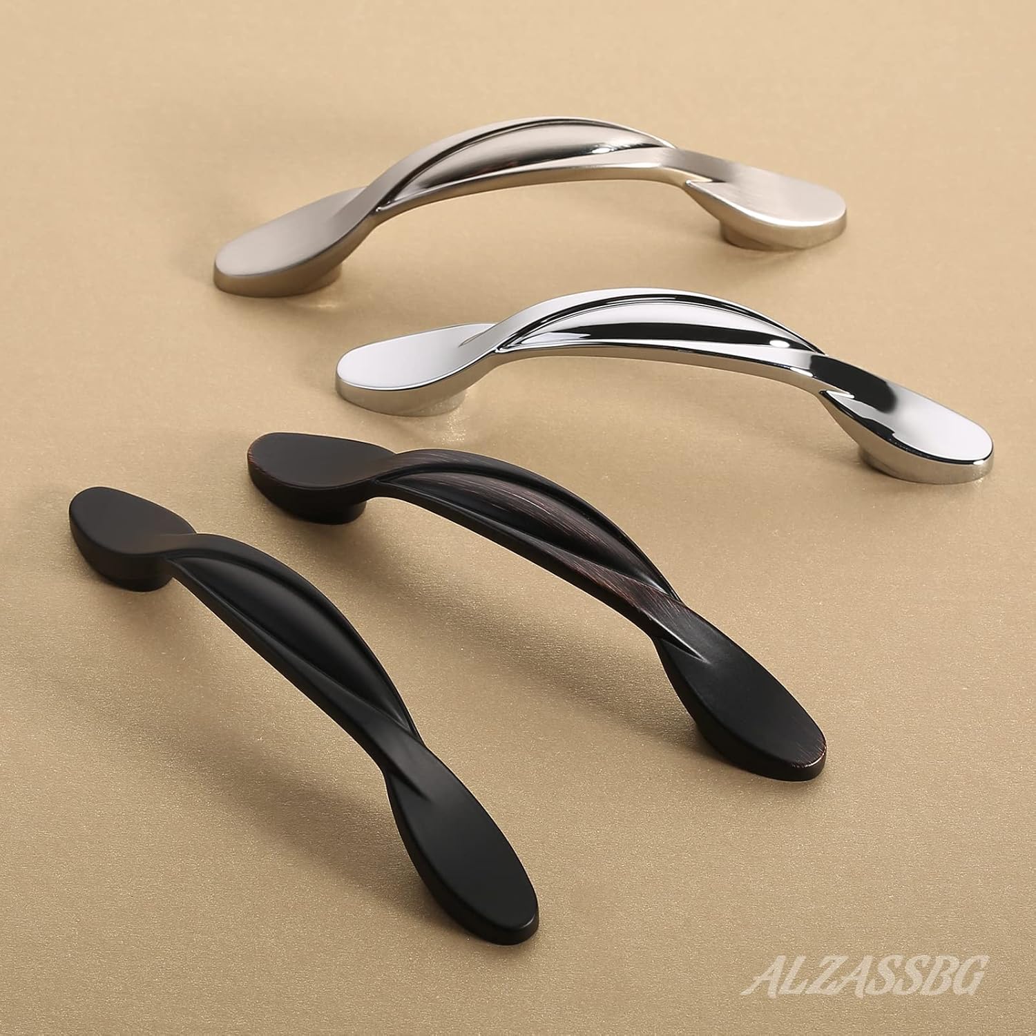 Alzassbg 10 Pack Oil Rubbed Bronze Cabinet Pulls, 3 Inch(76mm) Hole Centers Arch Twisted Cabinet Handles Kichen Hardware for Cabinets and Drawer AL3027ORB