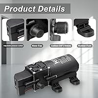 Vista 4 de Bomba de diafragma de transferencia de agua de 12 V CC, bomba pulverizadora autocebante con interruptor de presión 4L/min 1.05GPM 108PSI ajustable