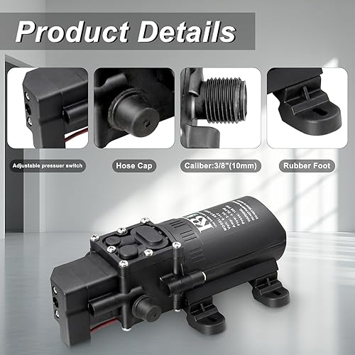 Miniatura 4 de KBT - Bomba de diafragma de transferencia de agua de 12 V CC 1.05 GPM 108 PSI, bomba rociadora autocebante con interruptor de presión, reemplazo