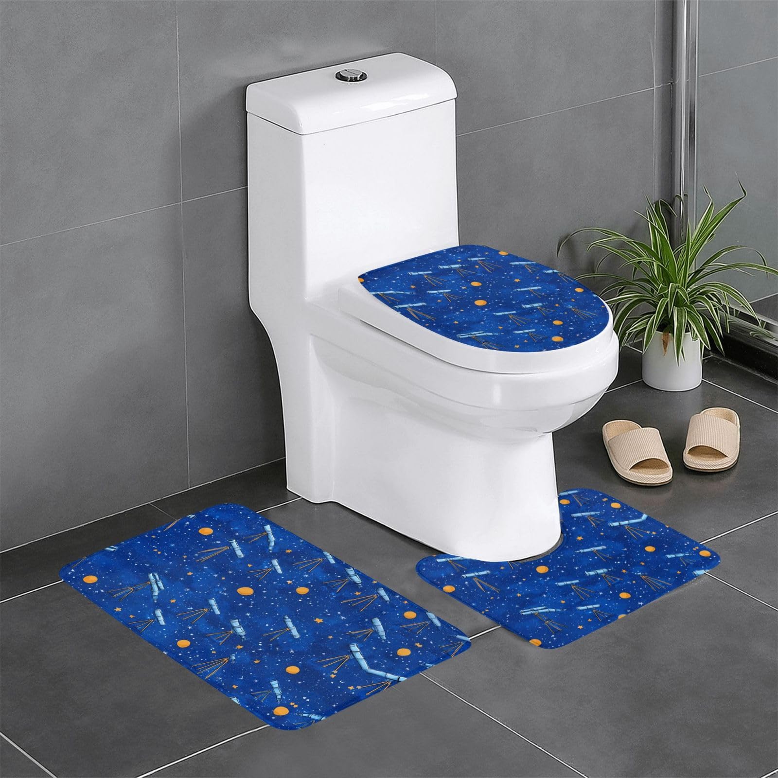 Ensemble tapis de bain galaxie spatiale antidérapant avec tapis WC contour et ovale