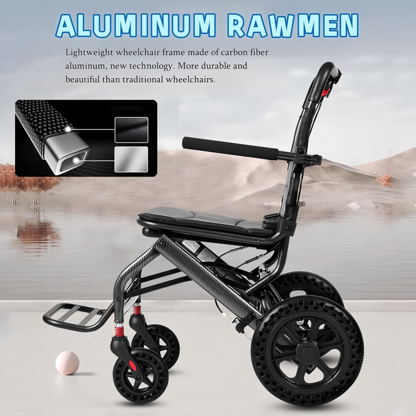 Silla de ruedas de transporte, ligera, plegable, estrecha, extra ligera, de aluminio, ultraligera para el hogar y los viajes, silla de ruedas plegable pequeña