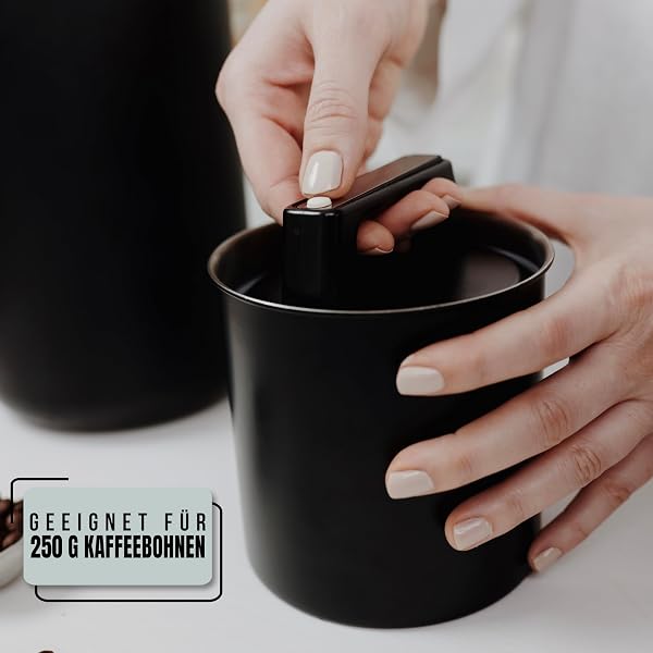 Barattolo ermetico per caffè in grani da 250 g, con coperchio sottovuoto, contenitore per caffè, tè, latta in acciaio inox con chiusura aroma, barattolo per caffè da 250 g, nero opaco (1000 ml) - 3