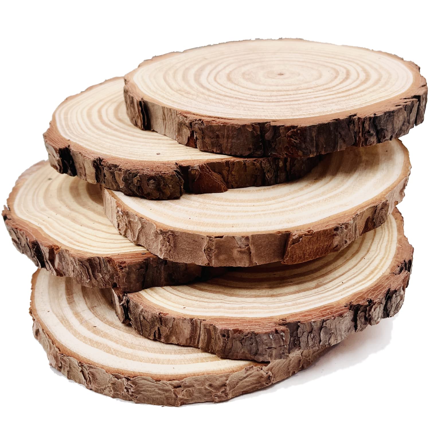 Unfinished Natural with Tree Bark Wood Slices 6 Pcs 16-17cm Disc Coasters Wood Coaster Pieces Craft Wood kit Circles Crafts Christmas Ornaments DIY Crafts with Bark for Crafts Rustic Wedding ORN - Image 2
