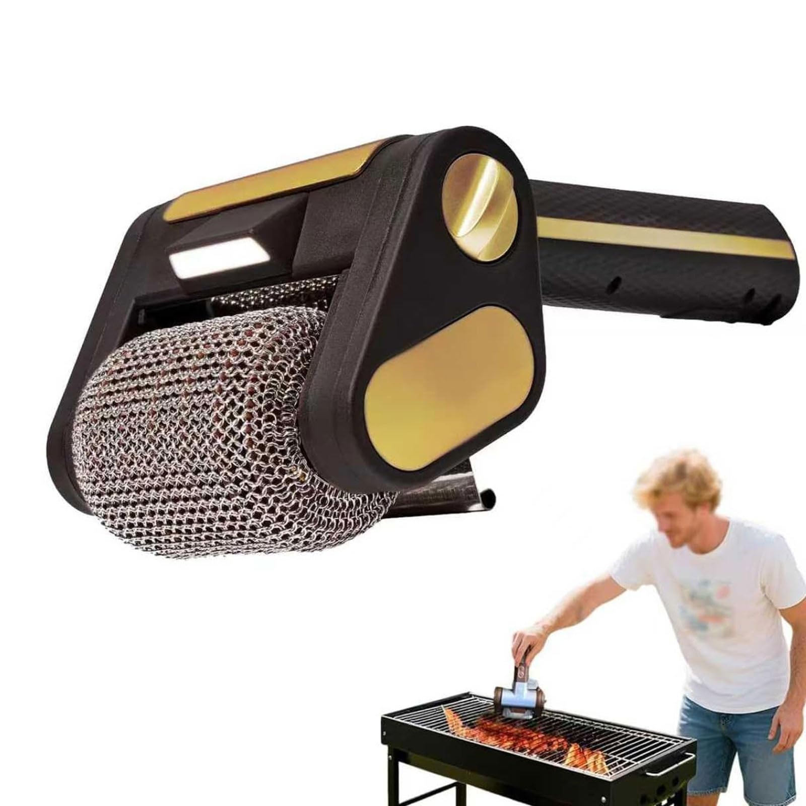 Nettoyeur de gril électrique avec rouleau acier inoxydable brosse sans fil et LED