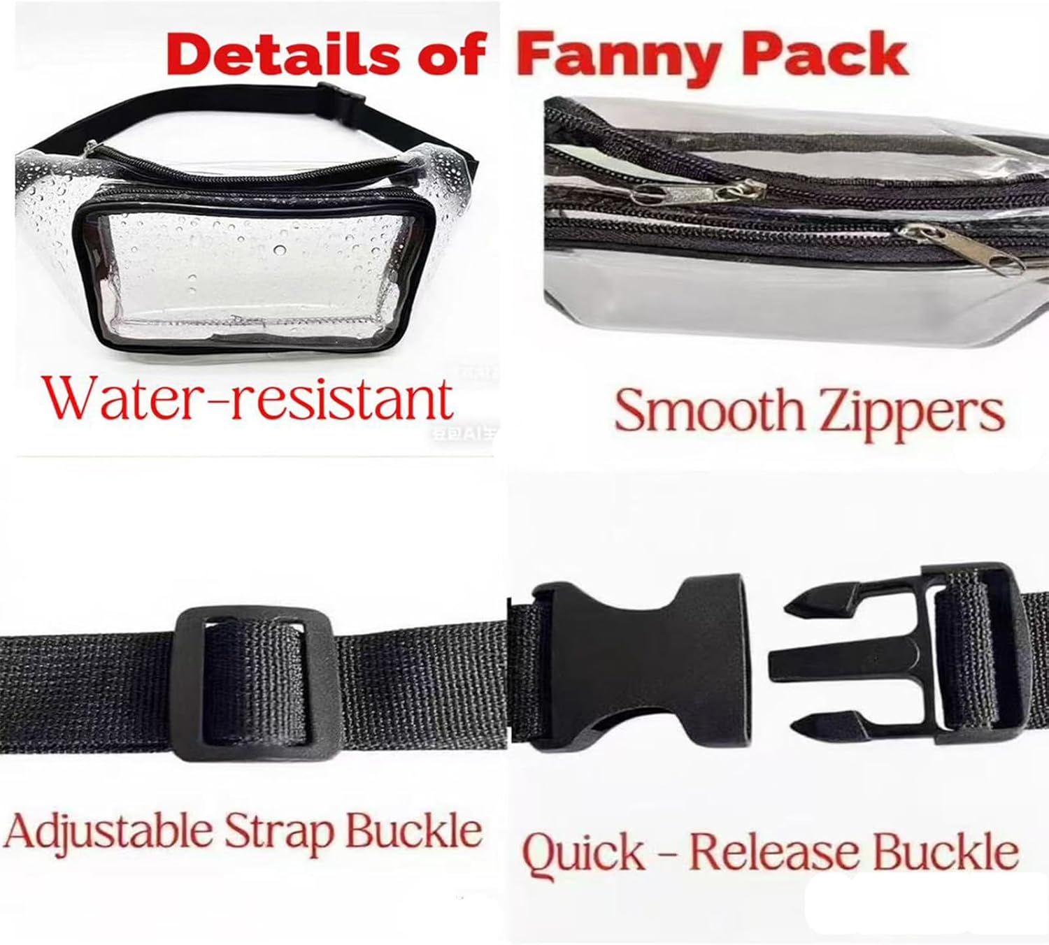 Clear Fanny Pack Stadium Approved, Clear Bag for Stadium Events Crossbody Belt Bag for Women Men Transparent Waist Pack, Black - Image 5