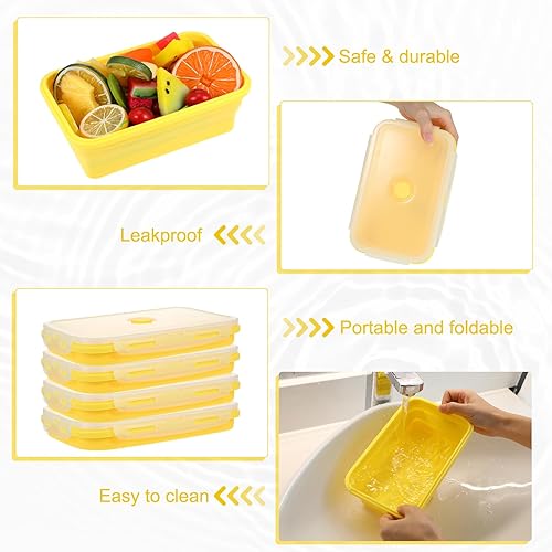 Miniatura 4 de Mifoci 12 recipientes plegables de silicona de 41 onzas, cuencos cuadrados plegables con tapas, recipiente plegable para almacenamiento de alimentos