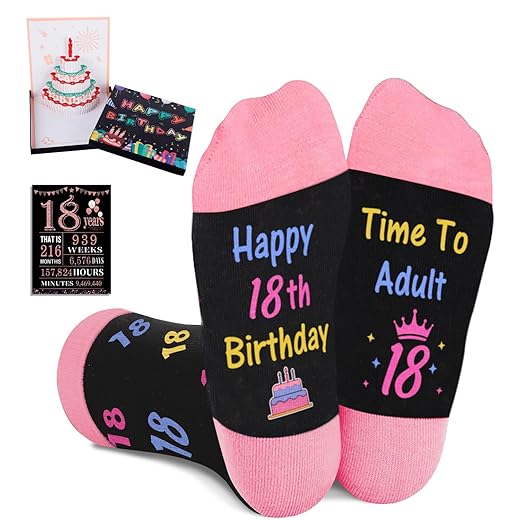 5-18 Years Old Birthday Gifts for Girls - Socks for Girls with Pop up Birthday Card, Presents for 5-18 Year Old Grils