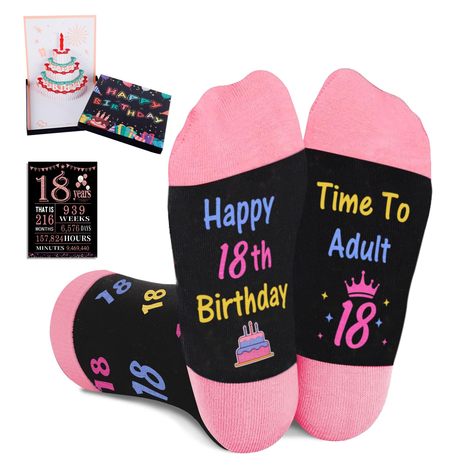 Juesly 5-22 Years Old Birthday Gifts for Girls - Socks for Girls with Pop up Birthday Card, Presents for 5-22 Year Old Grils