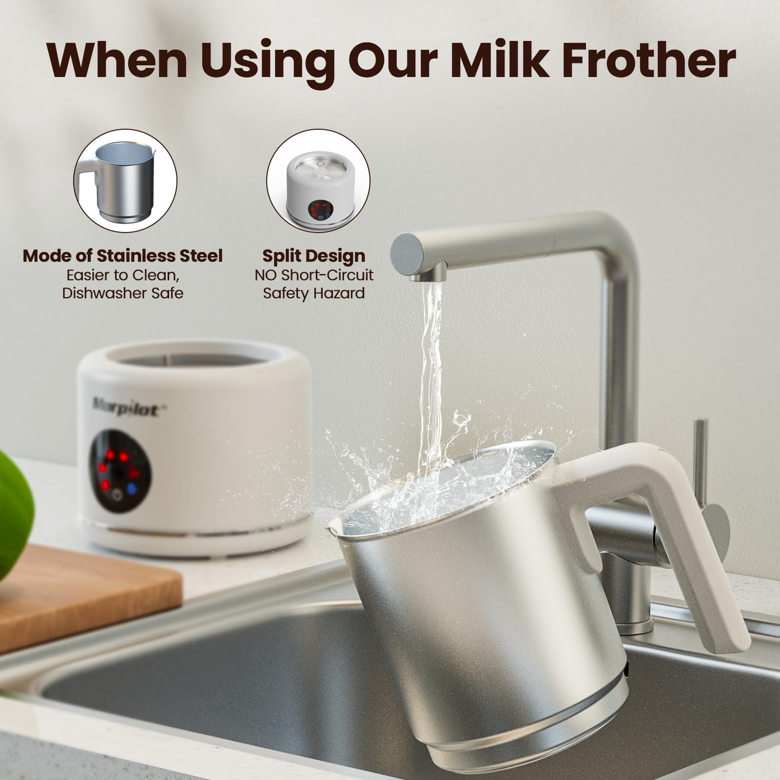 Morpilot Espumador de Leche Eléctrico 500ML Calentador de Leche 6 en 1, para Espuma Caliente y Fría, Chocolate Caliente, Latte, Capuchino y Macchiato, Apto para Lavajillas, Acero Inoxidable, Blanco