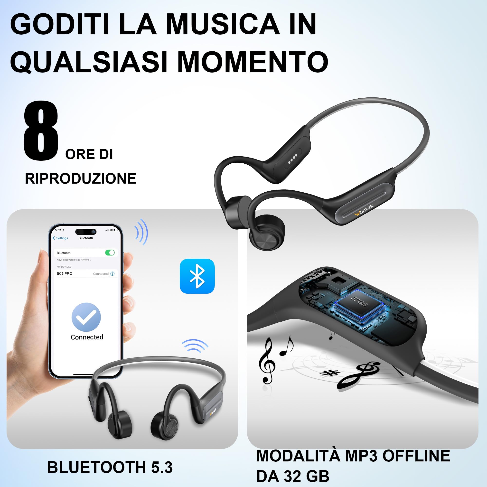 Qyzue - Auriculares De Conducción ósea, Auriculares Abiertos, Sonido Superior, Inalámbricos