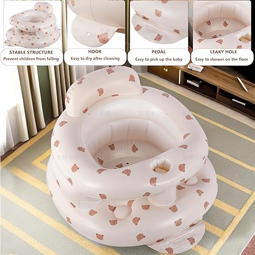 Miniatura 6 de Asiento inflable para bebé con barandillas de 3 a 36 meses, bomba de aire integrada, silla de verano para sentarse, asiento de piso con soporte