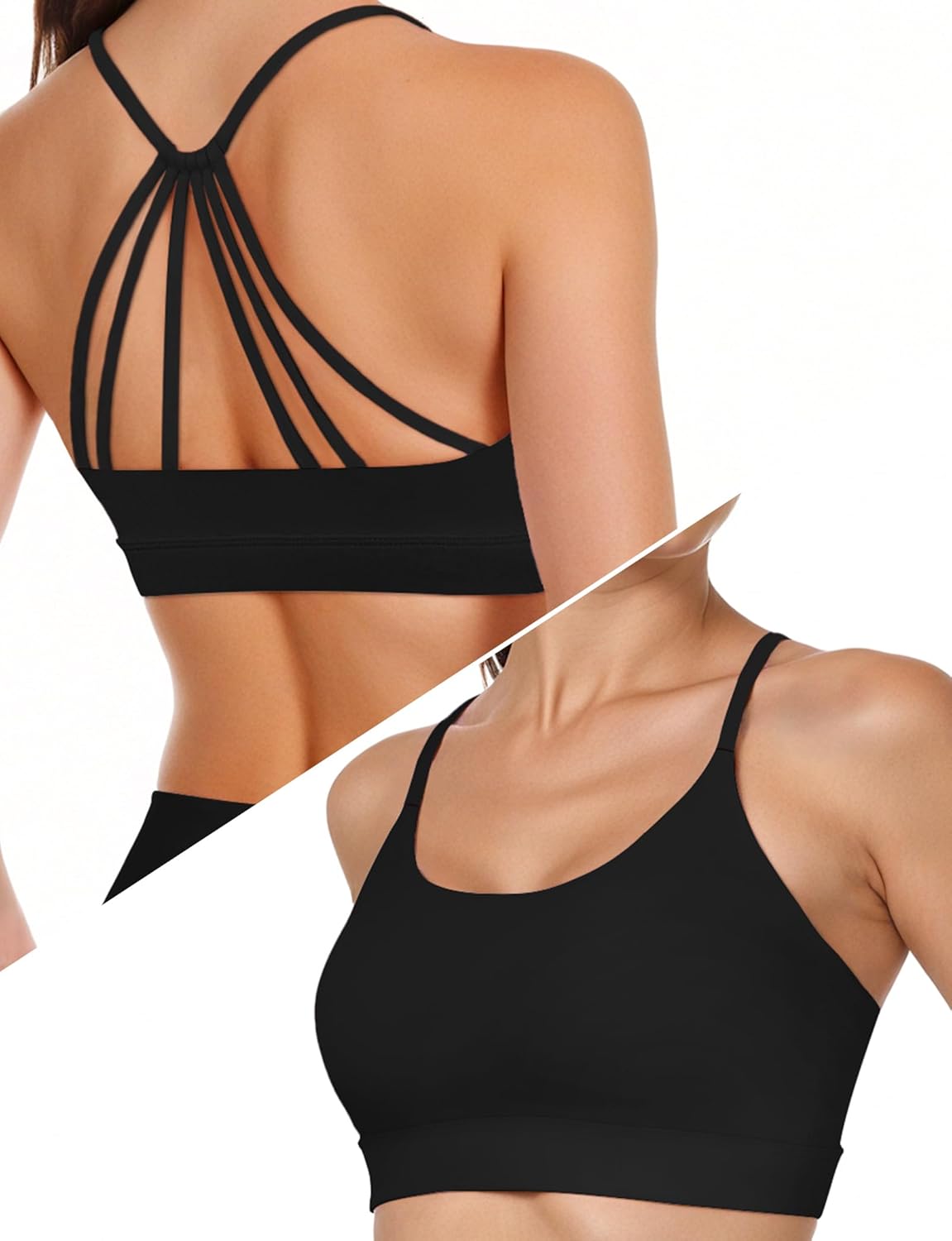 Sports Bra with Six Back Straps Light Support Large Bust, Low Back Workout Strappy Racerback Padded Bras