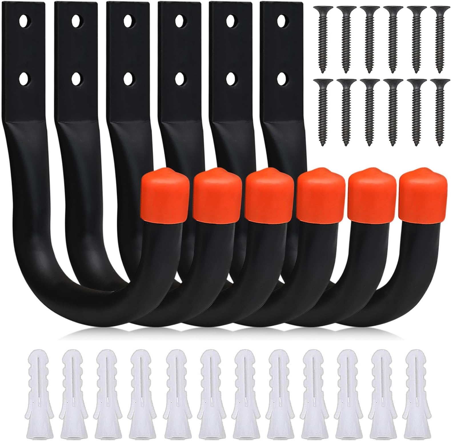 MEIYAXINWIN 6 Pcs Heavy Duty Hooks, J Hooks for Hanging Heavy Duty,Bike Hooks for Wall, Garage Wall Hooks Tool Storage Hooks for Garden Bags Ladder Sports Equipment