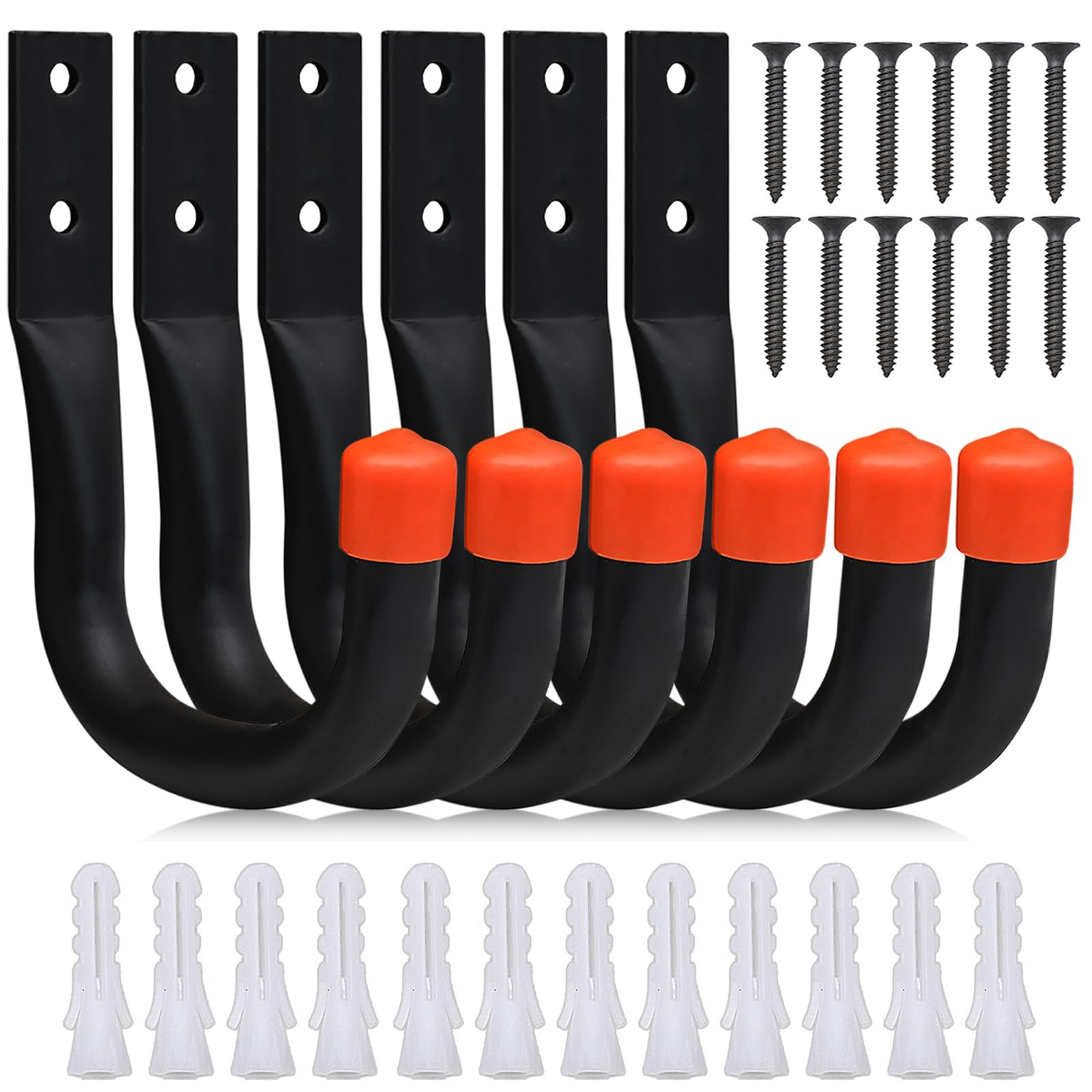 MEIYAXINWIN 6 Pcs Heavy Duty Hooks, J Hooks for Hanging Heavy Duty,Bike Hooks for Wall, Garage Wall Hooks Tool Storage Hooks for Garden Bags Ladder Sports Equipment