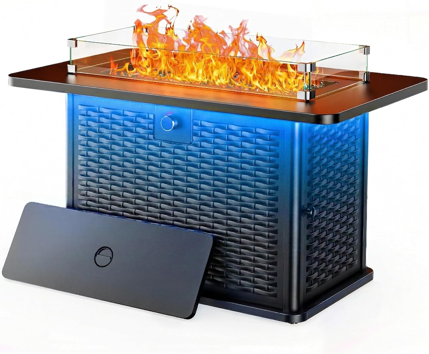 Ciays 43-Inch Rectangular Propane Fire Pit with 60,000 BTU Output, Fire Pit Table Premium Gas for Outside Patio with 304 Stainless Steel H-Burner, Glass Stones, and Wind Guard,Black