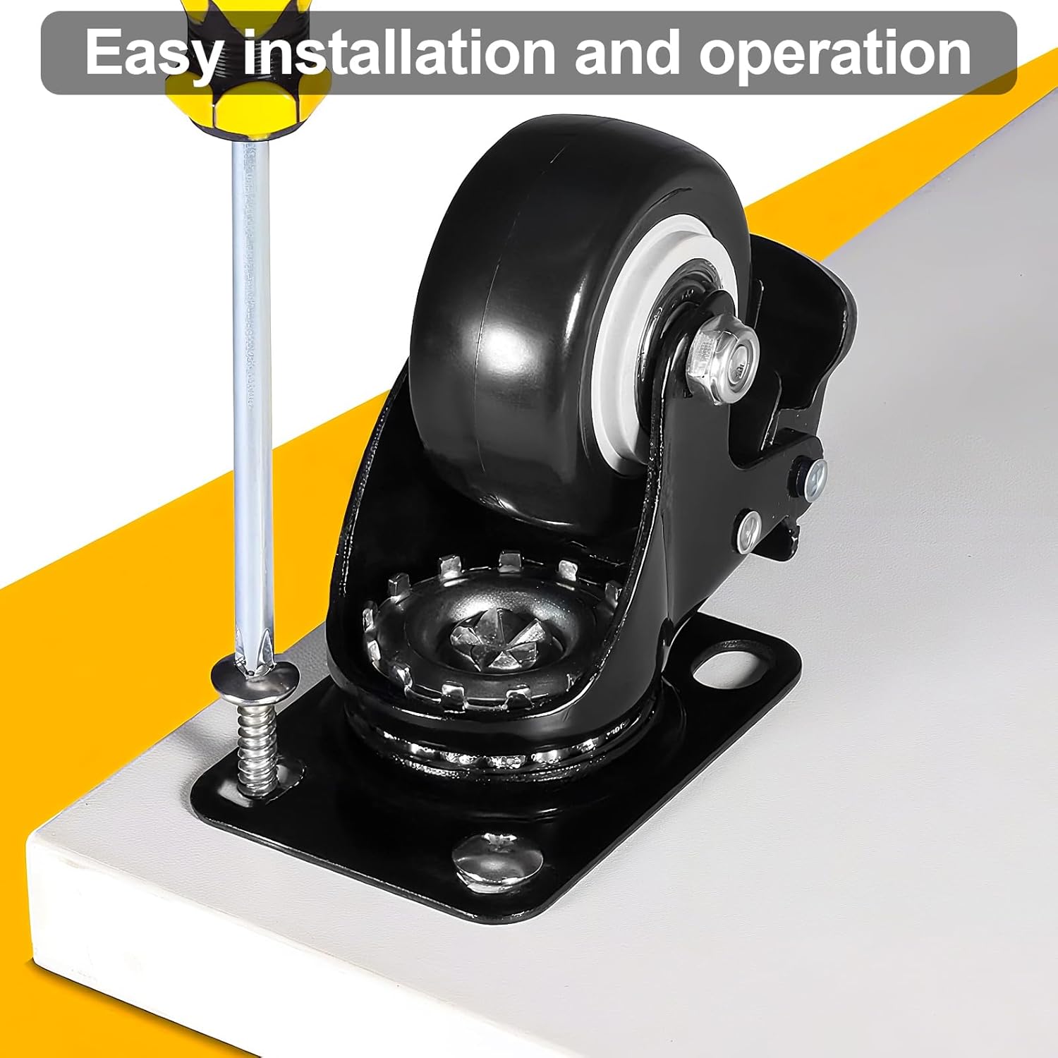Caster Wheels, Heavy Duty Casters Set of 4 with Brake, No Noise Polyurethane (PU) Wheels and Safety Dual Locking casters, Swivel Plate Castors (2inch, 8)