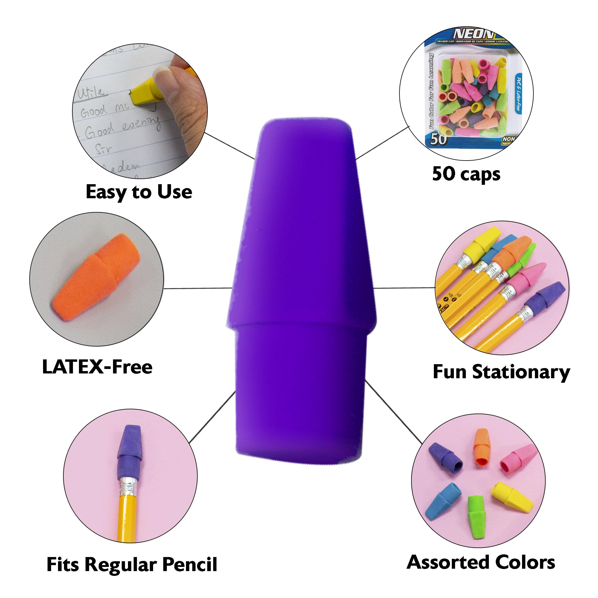 3 Pk, Bazic Pink Caps Eraser, 50 Per Pack