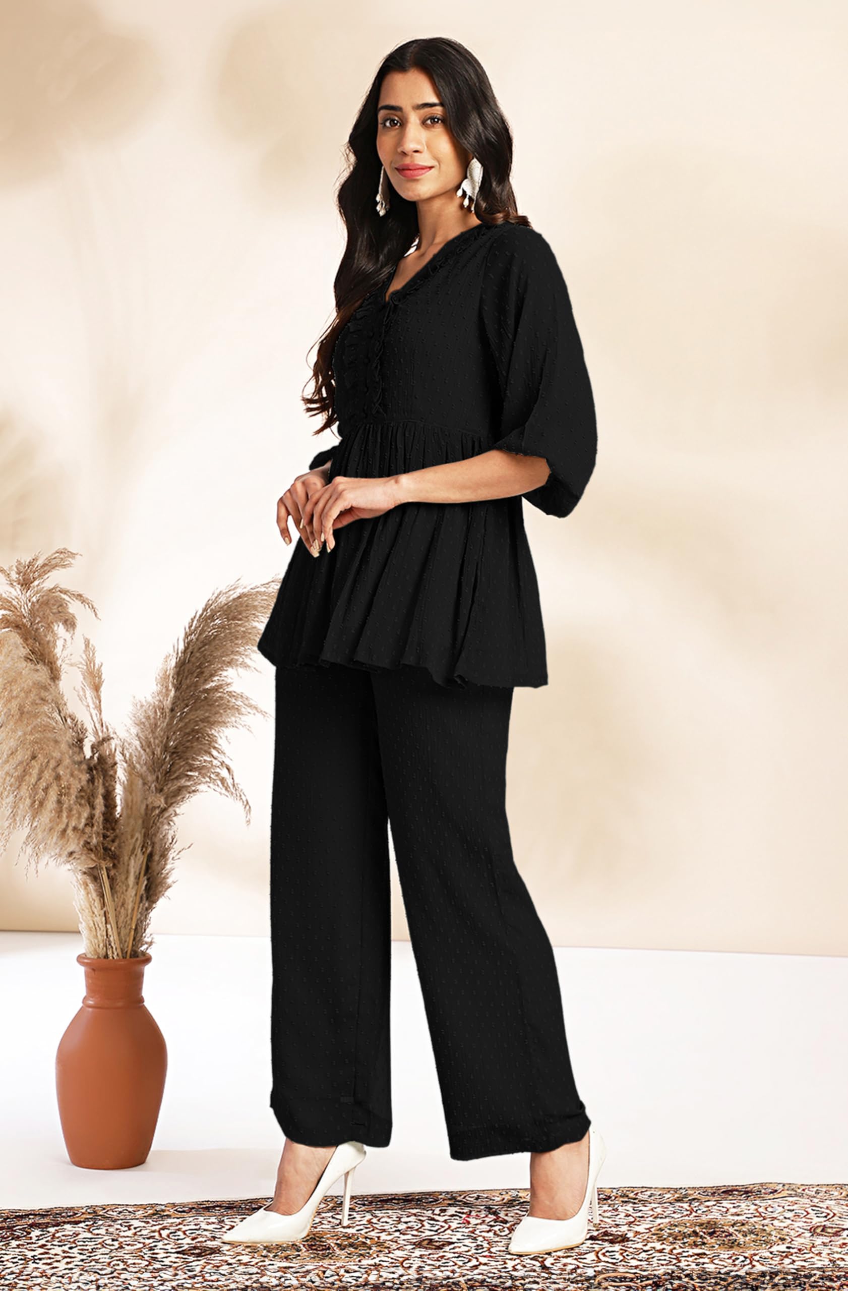 Janasya Women's Dobby Chiffon Woven Design Co-Ord Set product image 3