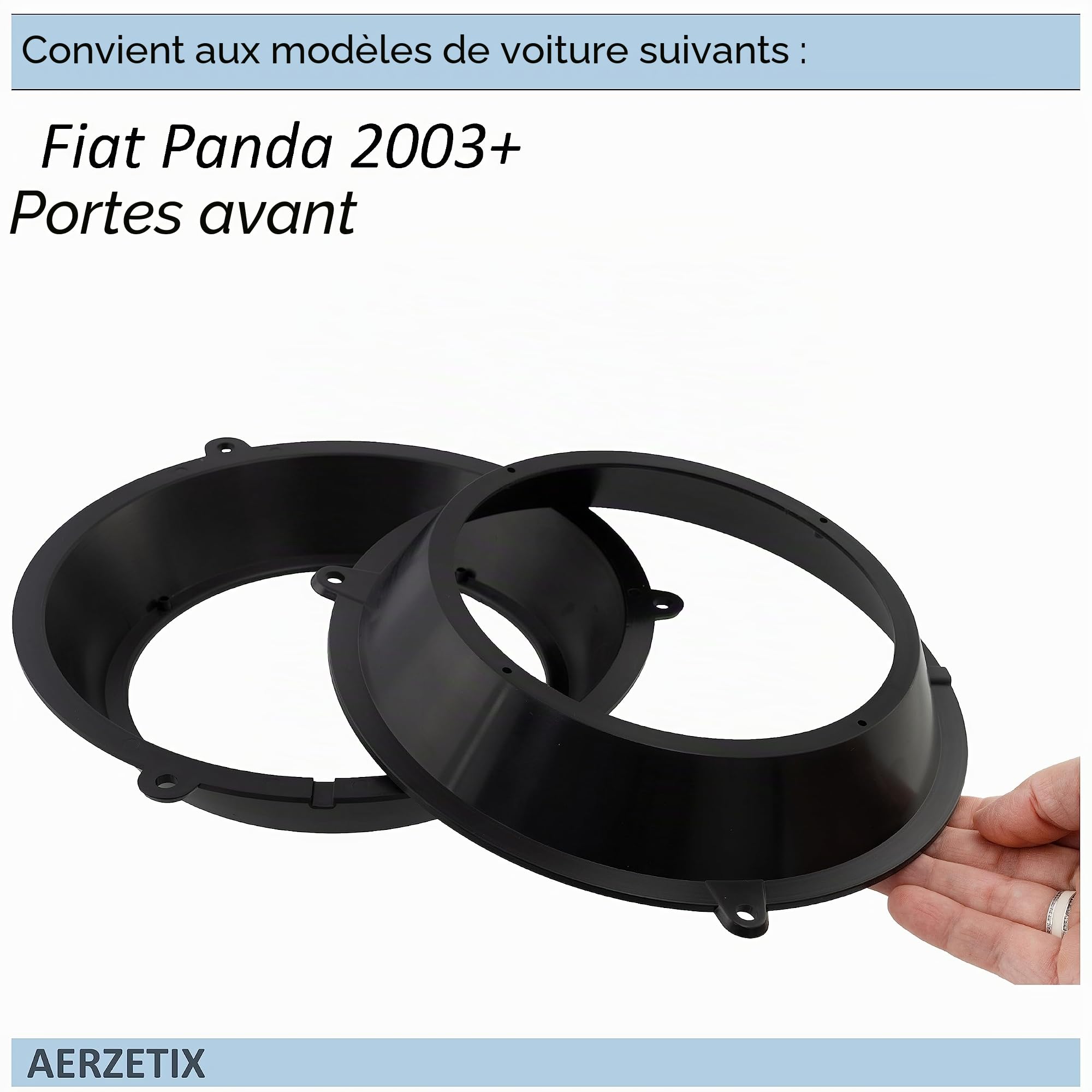 AERZETIX - C11583 - Lot de 2 Adaptateurs/Supports pour Haut-Parleurs de Voiture Ø165 mm en Plastique - Côté de Montage Portière Avant - Compatible avec Fiat Panda