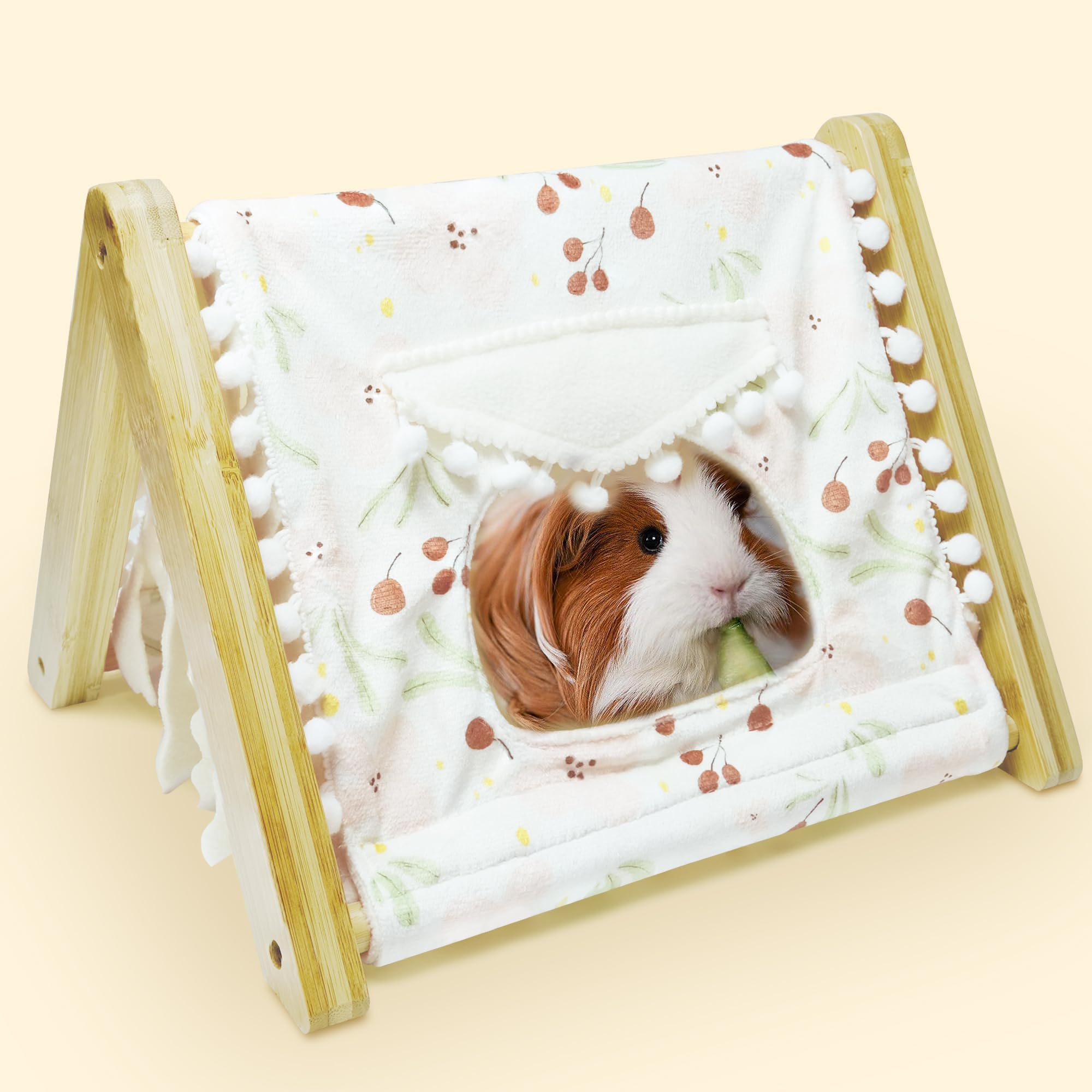 Guinea Pig Hideout, Sturdy Bamboo Small Animal House with Window, Rabbit Bunny Tunnel, Easy to Assemble for Hamsters Bunny Rat Chinchillas Playing