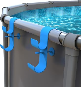 AquaJoyer Poolside Pool Leaf Skimmer Net Holder, Above Ground Pool Pole Hanger, Above Ground Pool Accessories,Adjustable Telescopic Pool Pole Hooks,Pool Brush Hanger Tool Pool Equipment [Patented]
