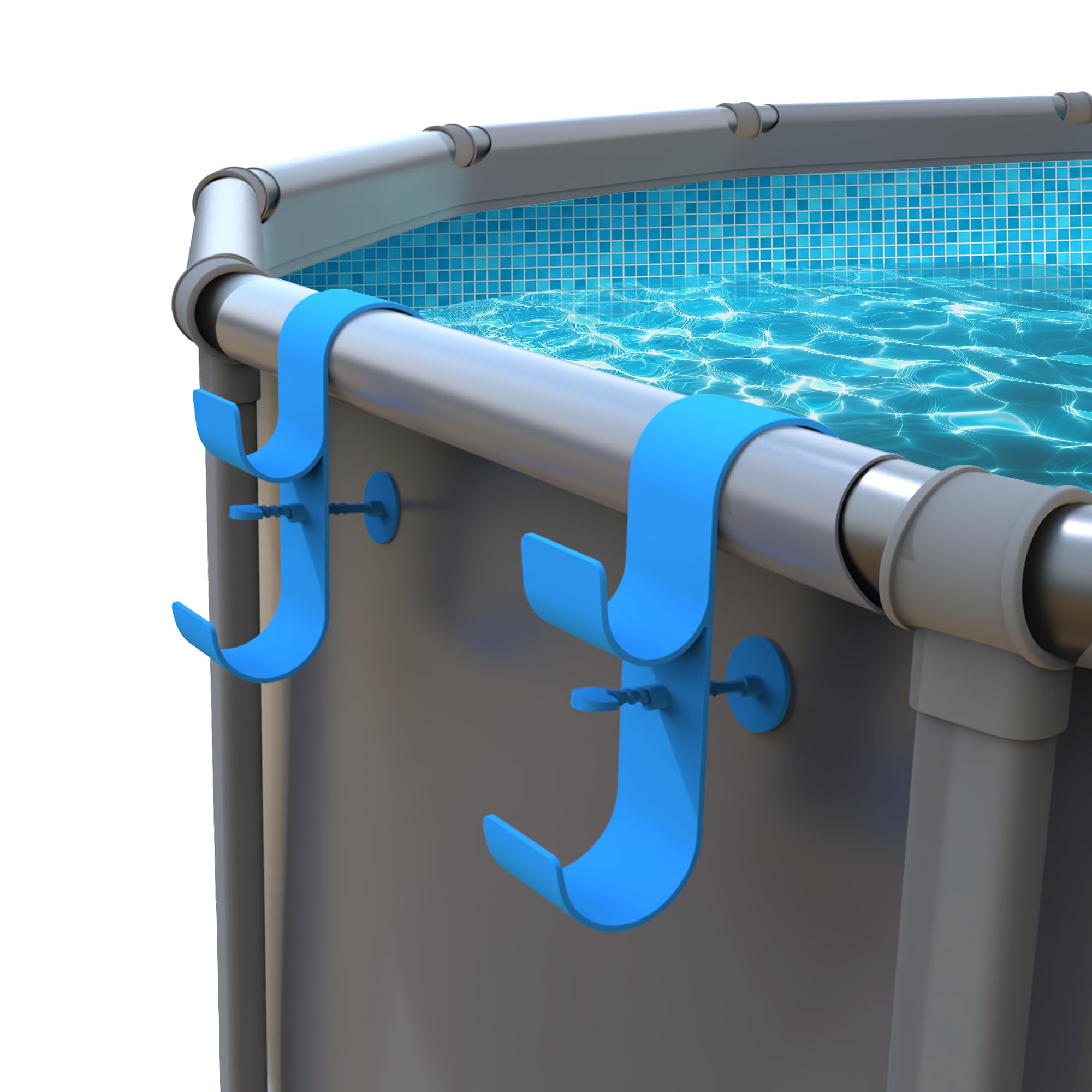 AquaJoyer Poolside Pool Leaf Skimmer Net Holder, Above Ground Pool Pole Hanger, Above Ground Pool Accessories,Adjustable Telescopic Pool Pole Hooks,Pool Brush Hanger Tool Pool Equipment [Patented]