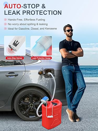 Miniatura 5 de Bomba de transferencia de combustible de 3.2 GPM, USB tipo C y batería AA, bomba de líquido portátil de manguera de 51 pulgadas con sensor de parada
