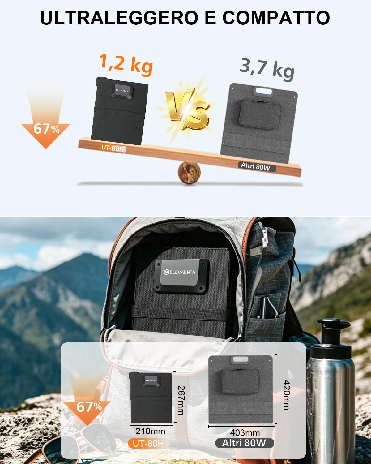 ELECAENTA HPBC Caricabatterie Solare Portatile (80, Watt)