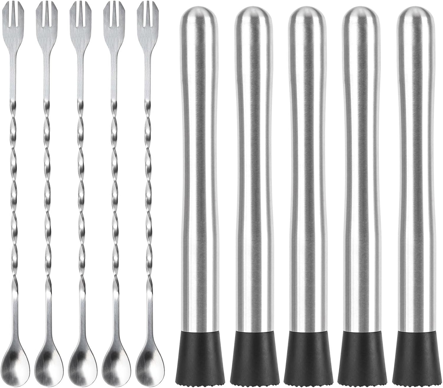 Muddlers for Cocktail Mixing Spoon Set of 10, 9.8 Inch Muddlers 304 Stainless Steel Fruit Crusher Mixing Spoon Ice Crusher for Bar Party and Home