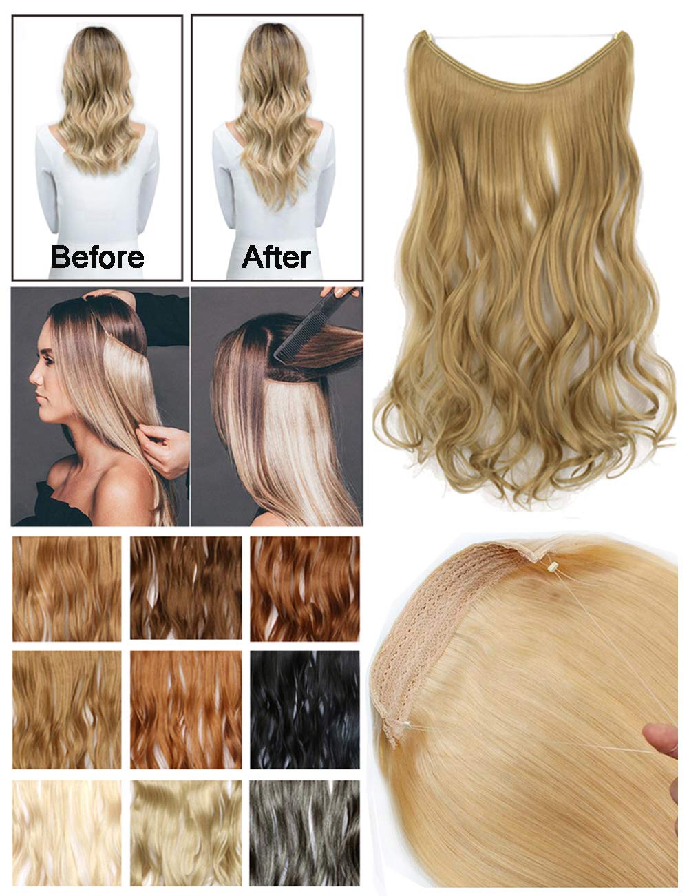 Amazon.com : Invisible Whippy Wire Hairpiece Head Top Piece Extension ...